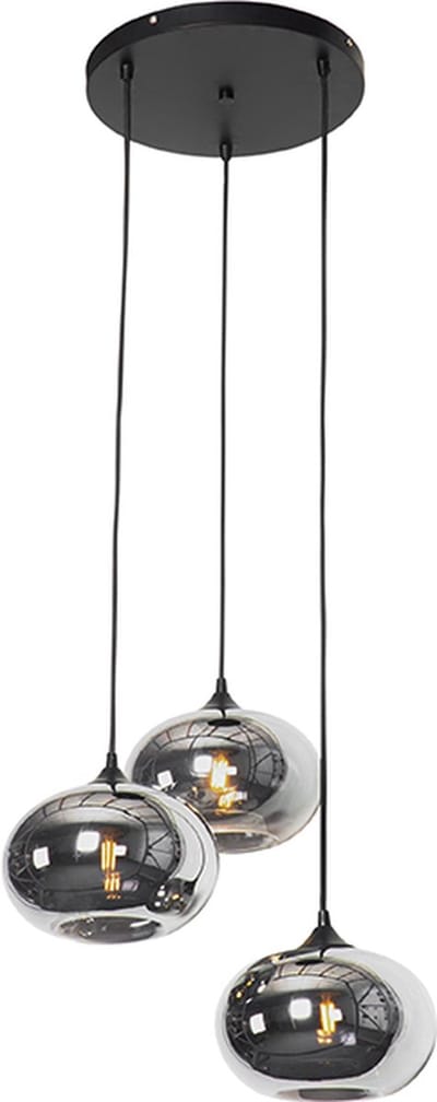 QAZQA busa - Art Deco Hanglamp - 3 lichts - Ø 45 cm - Zwart - Woonkamer | Slaapkamer | Keuken