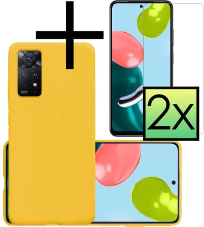 Hoesje - Met 2x Screenprotector - Geschikt voor Xiaomi Redmi Note 11s - Sterk & Shockproof - Back Cover - Siliconen Case - Telefoon Hoes - Geel