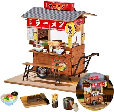 Miniatuur Poppenhuis - Houten Huisje - Hobby Knutselen - Met LED Verlichting - 20x19x19cm - Japanse Ramenwinkel