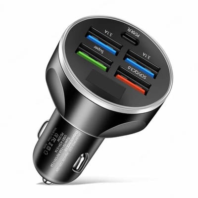 DrPhone QC18 – 5 Poorts Autolader – USB-C PD 20W & QC3.0 Snelladen – LED Spanningsdisplay – 12V/24V Auto Oplader - 2x USB 3.0 / 2x USB-3.1A / USB-C PD - Zwart