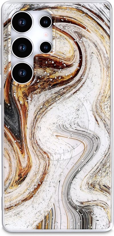 Casemania Hoesje Geschikt voor Samsung Galaxy S25 Ultra - Wit - Marmer Back Cover met Camera Bescherming - Geschikt voor MagSafe