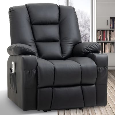 Massagestoel - Relaxfauteuil - Zetel - Sta op stoel elektrisch - Stof - 1 persoons - Met armleuning - Zeer comfortabel - Elektrisch - Zwart