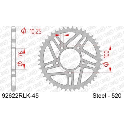 Stalen motortandwiel achteraan Afam 520 45 dents