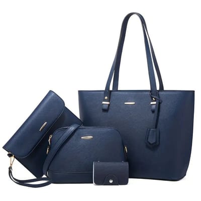 Livano Handtas Dames - Schoudertas - School - Shopper - Schooltas - Werktas - 4-Delige Set - Blauw