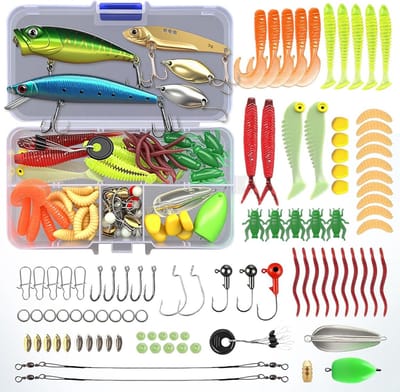 Fishing Bait Set with Lure Box for Pike, Zander Trout, Perch, Fishing Accessories, Mixed Lures, Rubber Fish, Spinner, VIB, Surface Bait, Popper, Jigheads for Freshwater and Saltwater Fishing