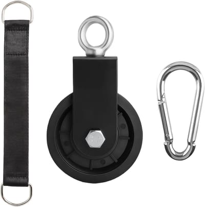 Hanging Pulley met Carabiner en Strap voor Fitness - 90mm Touw Roller, Thuis Gym Accessoires, Trainingshulpmiddelen voor Krachttraining en Fitness