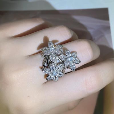 Zilver Hoge Kwaliteit Peer Vorm Tak Bloem Zirconia Ring Dames Mode Bloem Diamant Grote Ring Feest Verjaardagscadeau 8 gray