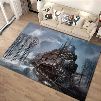 Klassieke Trein Locomotief 3D HD Print Tapijt voor Woonkamer Kinder Slaapkamer Sofa Kleed Deurmat Vloermat Antislip Decor Alfombra 100*120cm