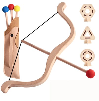 Boog en pijl voor kinderen - Houten speelgoedboog met 3 pijlen, 3 doelen en een pijlkoker, boogset voor jongens en meisjes vanaf 4 jaar, geschikt voor zowel rechts- als linkshandige gebruikers.