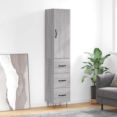 vidaXL - Hoge - kast - 34,5x34x180 - cm - bewerkt - hout - grijs - sonoma - eikenkleurig