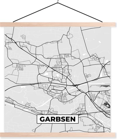 Posterhanger incl. Poster 40x40 cm - Schoolplaat - Kaart - Plattegrond - Duitsland - Garbsen - Stadskaart - Textielposter - Blanke latten - Stadskaart
