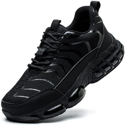 Mode Luchtvering Veiligheidsschoenen Voor Mannen Vrouwen Anti-smash Anti-punctie Werk Sneakers Stalen Neus Beschermende Schoenen Onverwoestbaar 42 black