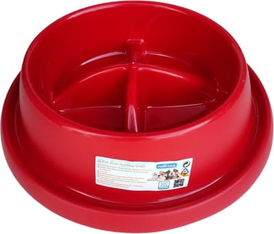 Nobleza Honden anti schrok voerbak - Inhoud 400 ml - Anti schrokbak hond - Slowfeeder hond - Rond - Rood