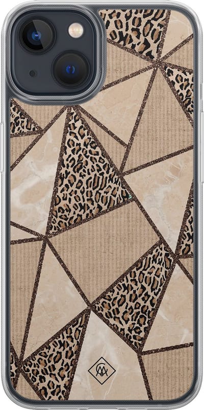 Casimoda® hoesje - Geschikt voor iPhone 13 Mini - Leopard Abstract - 2-in-1 case - Schokbestendig - Luipaardprint - Verhoogde randen - Bruin/beige, Transparant
