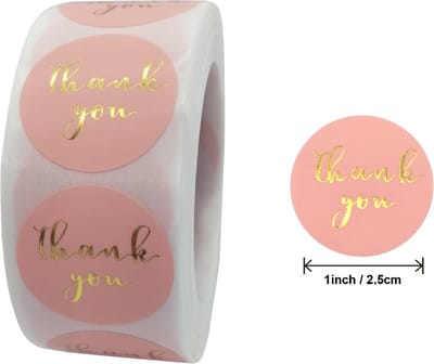 Thank you stickers - 500 stuks - 25 mm - Bedankt stickers - Small business packaging - Thank you stickers op rol - Sluitstickers - Sluitzegel - Verpakkingsmateriaal - Stickerrol - Roze/Goud