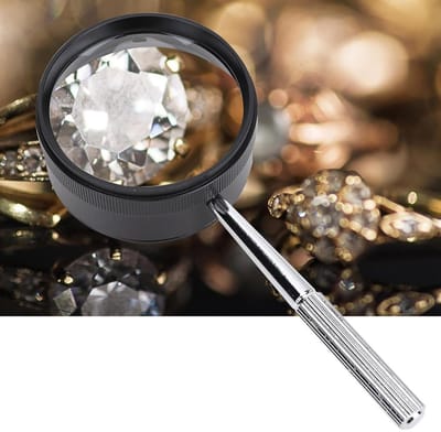 Vergrootglas met Handvat - Handloep - Sieraden Inspectie - Vervormingsvrije Lens - 35x50mm - Zilver