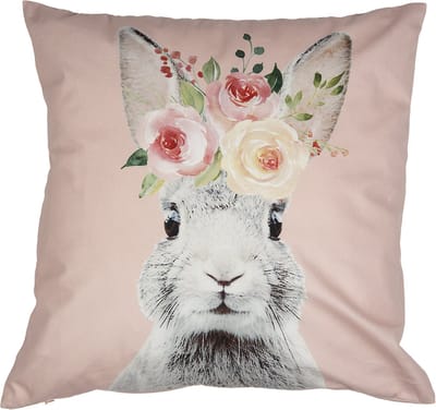 Clayre & Eef Kussenhoes 45x45 cm Roze Wit Polyester Konijn