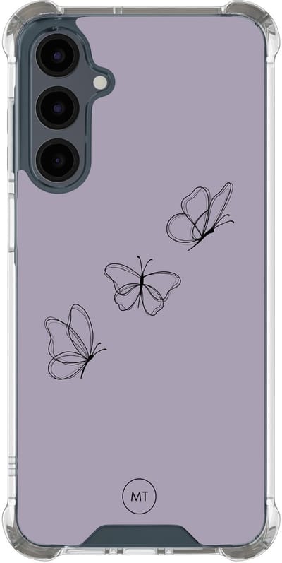 Hoesje (shockproof) geschikt voor Samsung Galaxy A16 - Vlindertjes - Extra sterke case - TPU/polycarbonaat - Print - Paars, Transparant