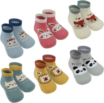 Zachte en Ademende Antislip Baby Sokken - 6 Paar Katoenen Kousen voor Peuters en Kinderen, Perfect voor Binnen en Buiten