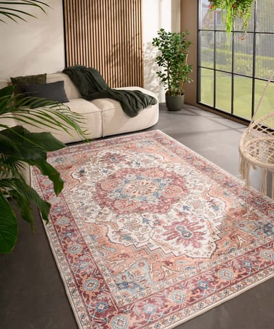 Vintage buitenkleed - Valenca Fino crème/rood 80x150