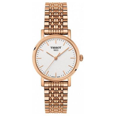 Tissot Meitime Serie Kwarts Uurwerk Waterdicht Eenvoudig Retro Horloge 30 Mm Wit Wijzerplaat Roestvrij Staal Kast Roestvrij Staal Band T109.210.33.031.00 Regular Watch Box,Rose Gold Strap white