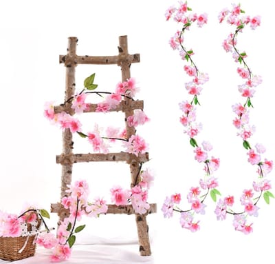 Prachtige Kunstmatige Kersenbloesem Bloemenguirlande voor Bruiloft en Tuindecoratie - 1.8 Meter, 2 Stuks (Roze)