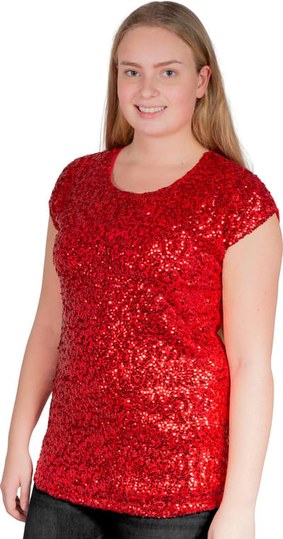Pailletten topje/ shirt - Rood - Maat 42/44 - Maat L/XL - Toppers 2025