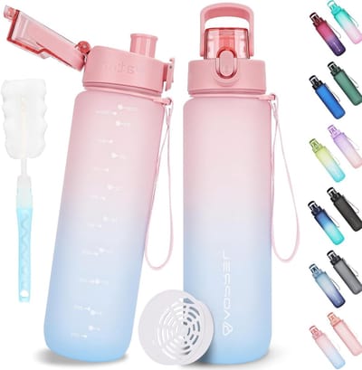 1 L Sportfles voor Koolzuurhoudend Water, BPA-vrij Tritan, Met Filter en Borstel, Lekvrij, Ideaal voor Fitness, Wandelen, Kamperen en Schoolgebruik