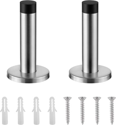 Deurstoppers voor Binnen - 2 stuks - Stoppers - Roestvrijstalen deurstopper - Geborstelde deurstopper - Anti botsing weerstand met rubberen absorber - Beschermer voor de sluitdeurwand - Zilver - 90*50mm