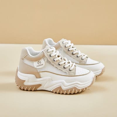 Lente en Zomer Nieuwe Kleine Witte Schoenen Dikke zool Binnenhoogteverhoging Papa Schoenen Mesh Garen Ademend Klein Geurig Veelzijdige Damesschoenen 40 kaki