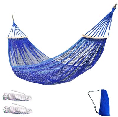 Hangmat - Dubbele en Enkele Hangmatten- 260*130 cm - Campingaccessoires -Lichtgewicht hangmat met ijsnet - Inclusief opbergtas -met bevestigingsmateriaal -Maximaal draagvermogen 200kg - Draagbare hangmat voor binnen en buiten - Blauw