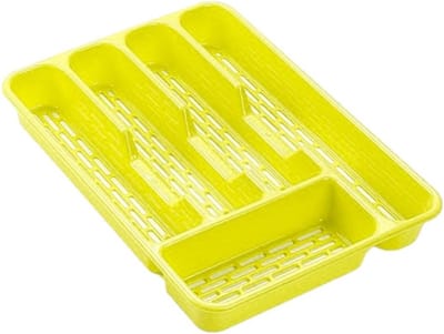 Plasticforte Bestekbak - 2x stuks - bestekhouder - 5 vaks - lime groen - 33 x 24 x 4 cm - Kunststof - Keuken opberg accessoires