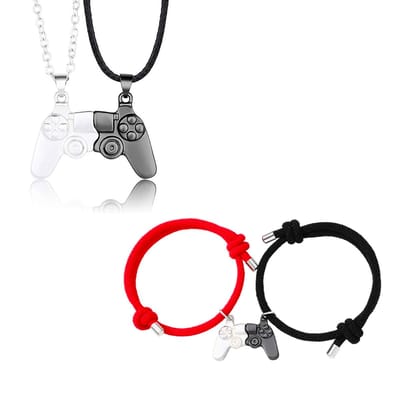Bixorp Friends Controller Vriendschapsketting + Armband voor 2 - Zwart/Zilver - BFF Sieraden set - Koppel Cadeau
