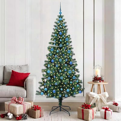 vidaXL - Kunststof - Voorverlichte - Kerstboom - Groen - 210 - cm - PVC - en - Metalen