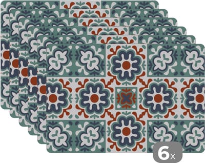 Placemat - Placemats kunststof - Bloem - Ornament - Patroon - 45x30 cm - 6 stuks - Hittebestendig - Anti-Slip - Onderlegger - Afneembaar