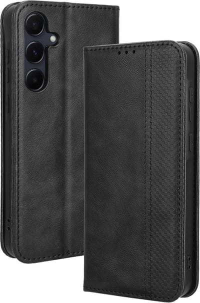 Coverup Hoesje - Geschikt voor Samsung Galaxy A55 Hoesje - Coverup Vintage Style Book Case - Zwart