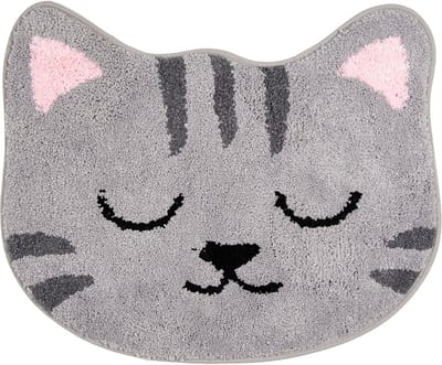 Clayre & Eef Badmat 60x50x1 cm Grijs Polyester Kat