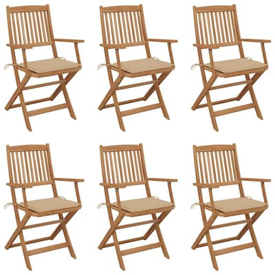 vidaXL - Opklapbare - stoelen - (6 - stuks) - met - kussens, - gemaakt - van - massief - acaciahout