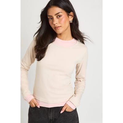 boohoo Dames Dubbele Laag Lange Mouw Top | Baby Pink | Maat: 8