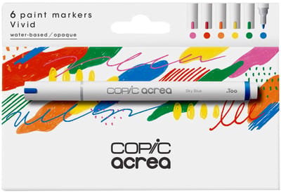 COPIC markersetje acrea Vivid, waterproof pigmentinkt, 6 stuks