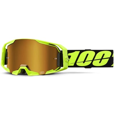 100% Armatic motorcrossbril - Neon Geel - Gouden spiegellens