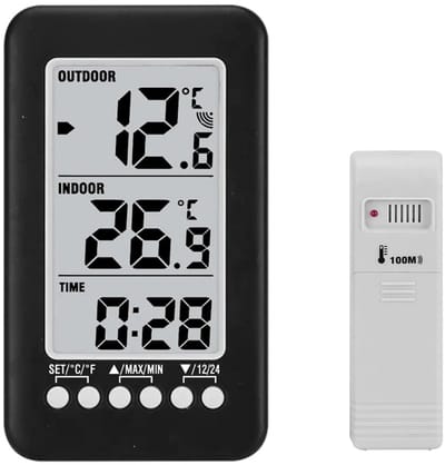 Weerstation Draasloos Binnen/Buiten - Digitale Thermometer - Zwart - Real-time Temperatuurweergave - Hoogwaardige Sensor - Voor Binnen en Buiten
