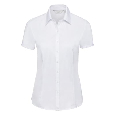 Russell Collection Effen overhemd met korte mouwen in visgraatmotief voor dames/dames (Wit)