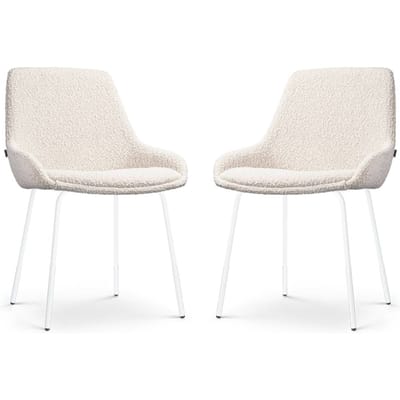 Nolon Nora-Isa Eetkamerstoelen Set van 2 Bouclé Beige - Stof - Wit Onderstel - Design - Scandinavisch - Comfortabel
