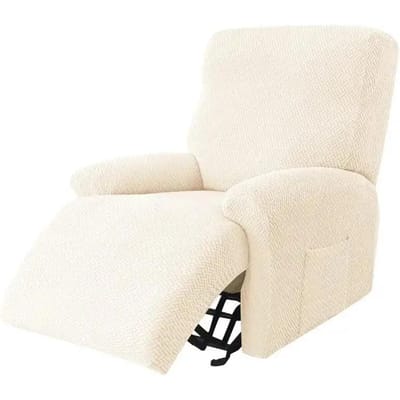 4 stuks/set Jacquard Relaxfauteuil Bankhoezen met Zakken Elastische Fauteuilhoezen Stretch Accentstoel Slipcovers voor Woonkamer Single Seat white