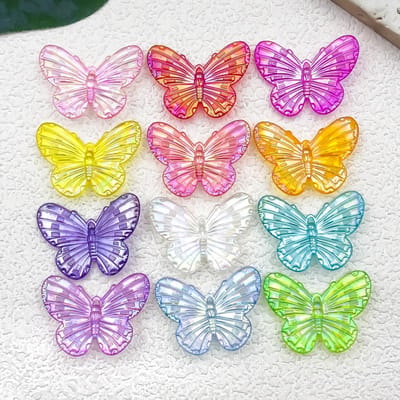 12 breloques papillon en acrylique - Breloques papillon multicolores vibrantes et irisées avec finition brillante, Fournitures durables pour la fabrication de bijoux DIY 12pcs yellow