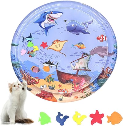 Ronde Water Sensor Speelmat voor Katten, Opblaasbare Waterrug, Dikke Sensorische Mat voor Activiteit en Spelletjes