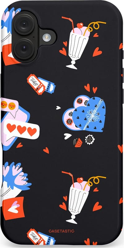 Casetastic hoesje geschikt voor Apple iPhone 16 Plus - MagSafe - Dubbellaagse bescherming - Liefdes Kaarten - Fashion Case - Zwart Lavendel Wit