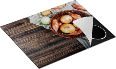 Chefcare Inductie Beschermer Mand met Uien op Tafel - 65x50 cm - Afdekplaat Inductie - Kookplaat Beschermer - Inductie Mat