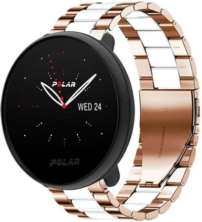 Strap-it Stalen schakel bandje - geschikt voor Polar Ignite / Ignite 2 / Ignite 3 / Unite / Pacer - rosé goud/wit